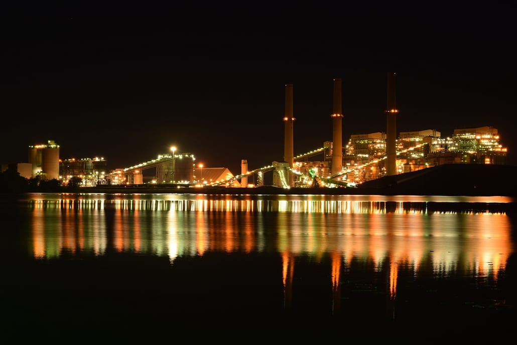 manufacturing plant at night